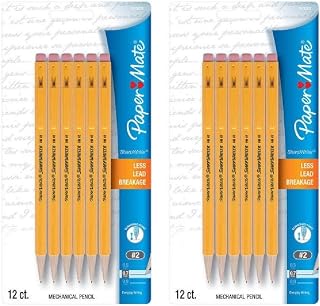 Paper Mate SharpWriter Mechanical Pencils 0.7mm HB #2 Yellow 24 Pack - Ergonomic, Precise & Erasable