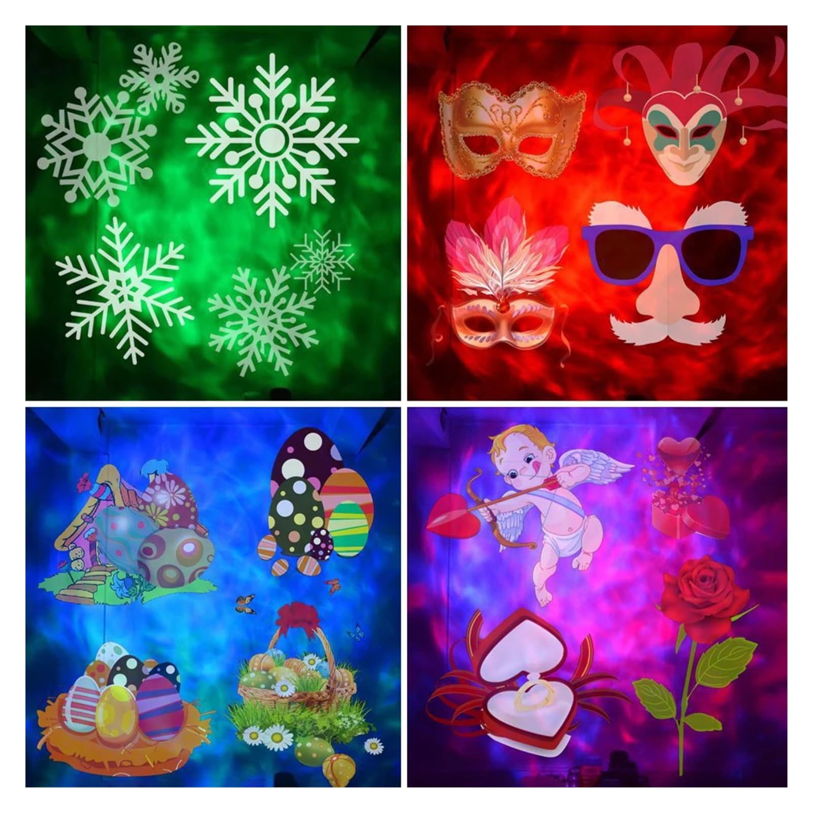 Projektor Weihnachten, 12 Muster Kartenaustausch Weihnachten Halloween LED Projektionslicht DJ Club Party Bühnenlicht Outdoor Schneeflocke Dekoratives Licht