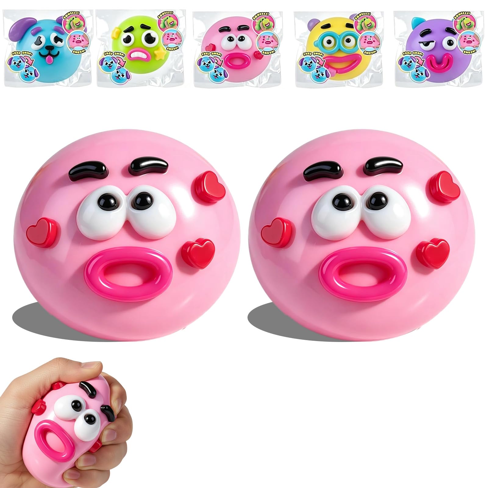 Smushers Squishy Stress Relief Squeeze Balls, Cute Animal Funny Face Fidget Toys, Soft TPR Anxiety Relief Toys for Kids & Adults, Sensory Toys for Party Favors Classroom Rewards (Pink 2Pcs) — image 1