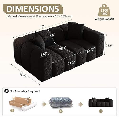 Miniatura 2 de Sofá moderno de tela de felpilla de 70 pulgadas, sofá de una pieza de espuma viscoelástica de 3 plazas con brazos redondeados, tapicería suave y