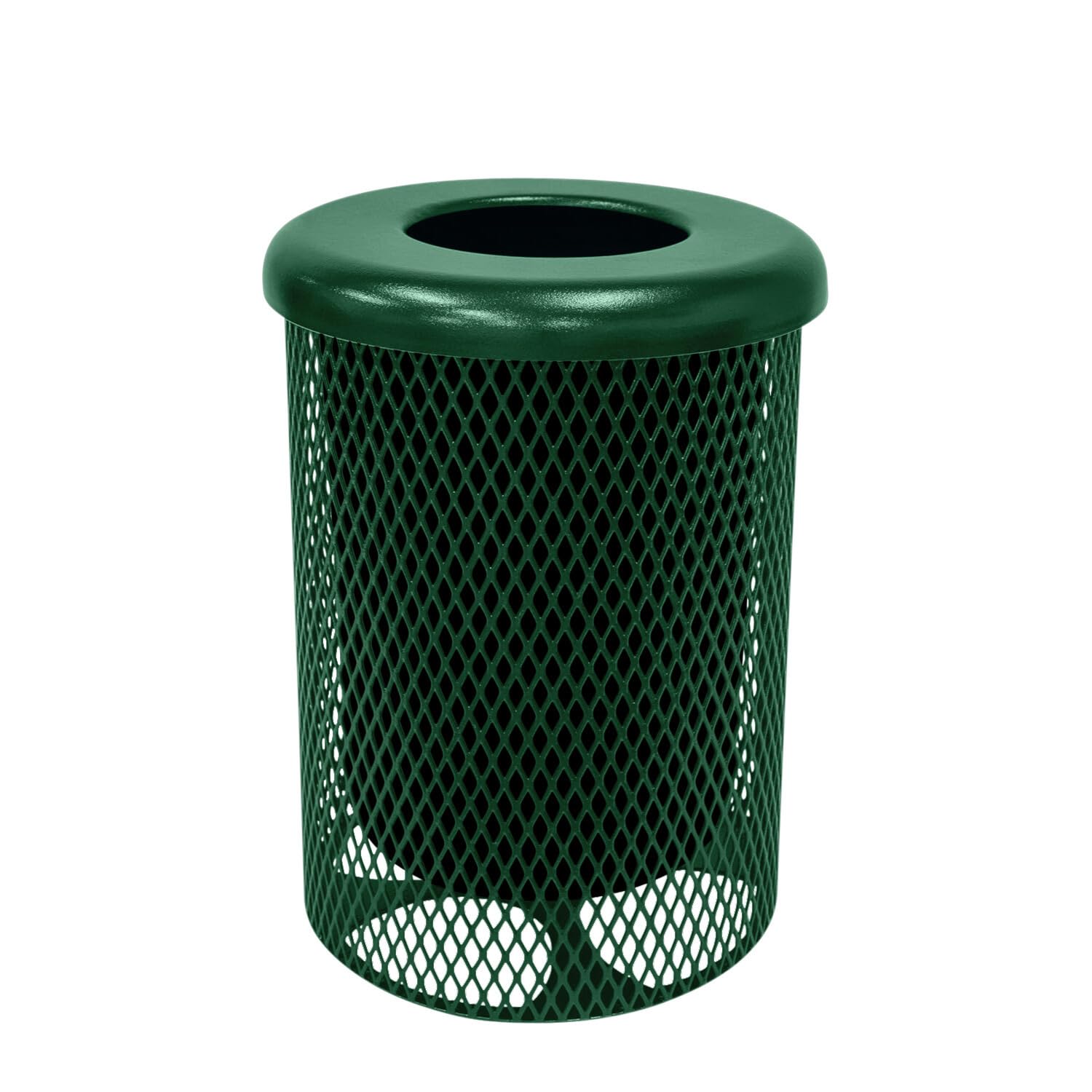COATEDOUTDOORFURNITURE RFT-GRN Heavy Duty 32 Gallon Round Trash Receptacle Liner Included Green with Black Flat Top Made in