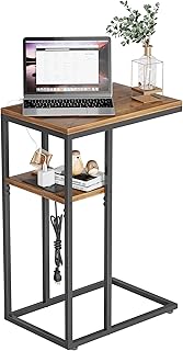 CubiCubi Side Table with Charging Station, C Shaped End Table with USB Ports and Outlets, Couch Table for Living Room, Bedroom, Couch, Sofa and Bed, Brown