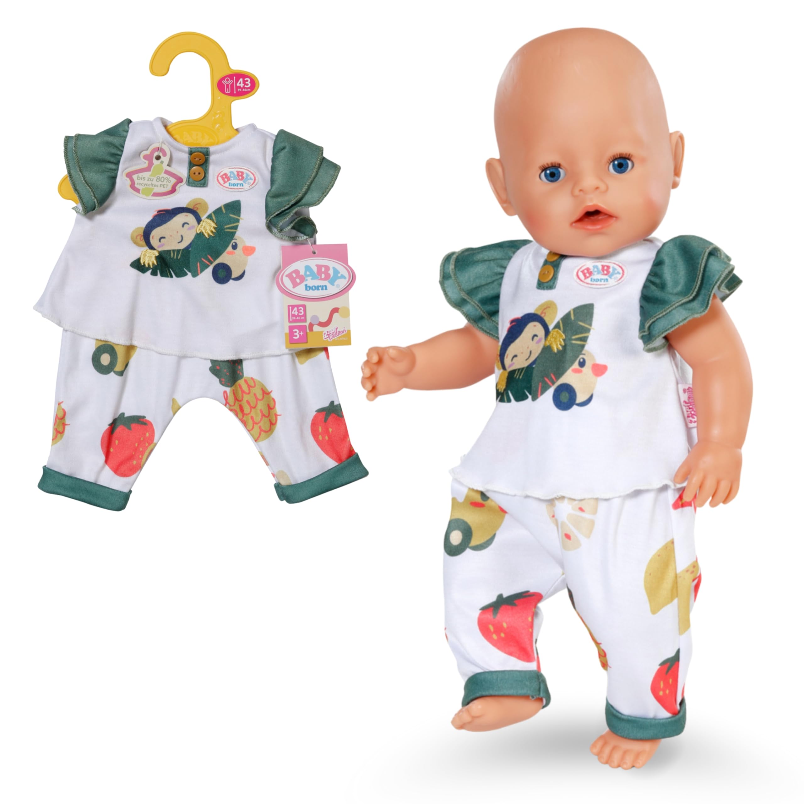 BABY born Monkey Outfit, Jungle-Themed Shirt and Trousers for 43cm Dolls, 871621 Zapf Creation