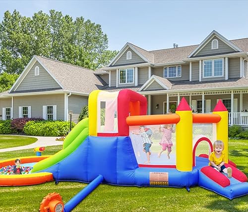 Miniatura 2 de Umbalir Casa inflable de rebote con toboganes de agua dobles y piscina grande para salpicaduras, parque acuático con pared de escalada ultra ancha,