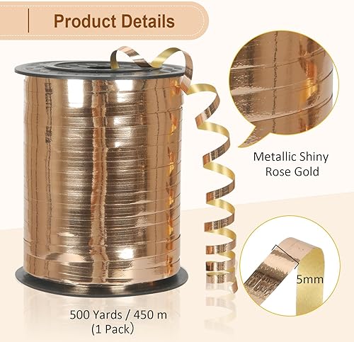 Miniatura 5 de OMISELIO Cinta rizadora de oro rosa, cinta rizadora metálica brillante de 500 yardas para envolver regalos, globos, bodas, cumpleaños 316
