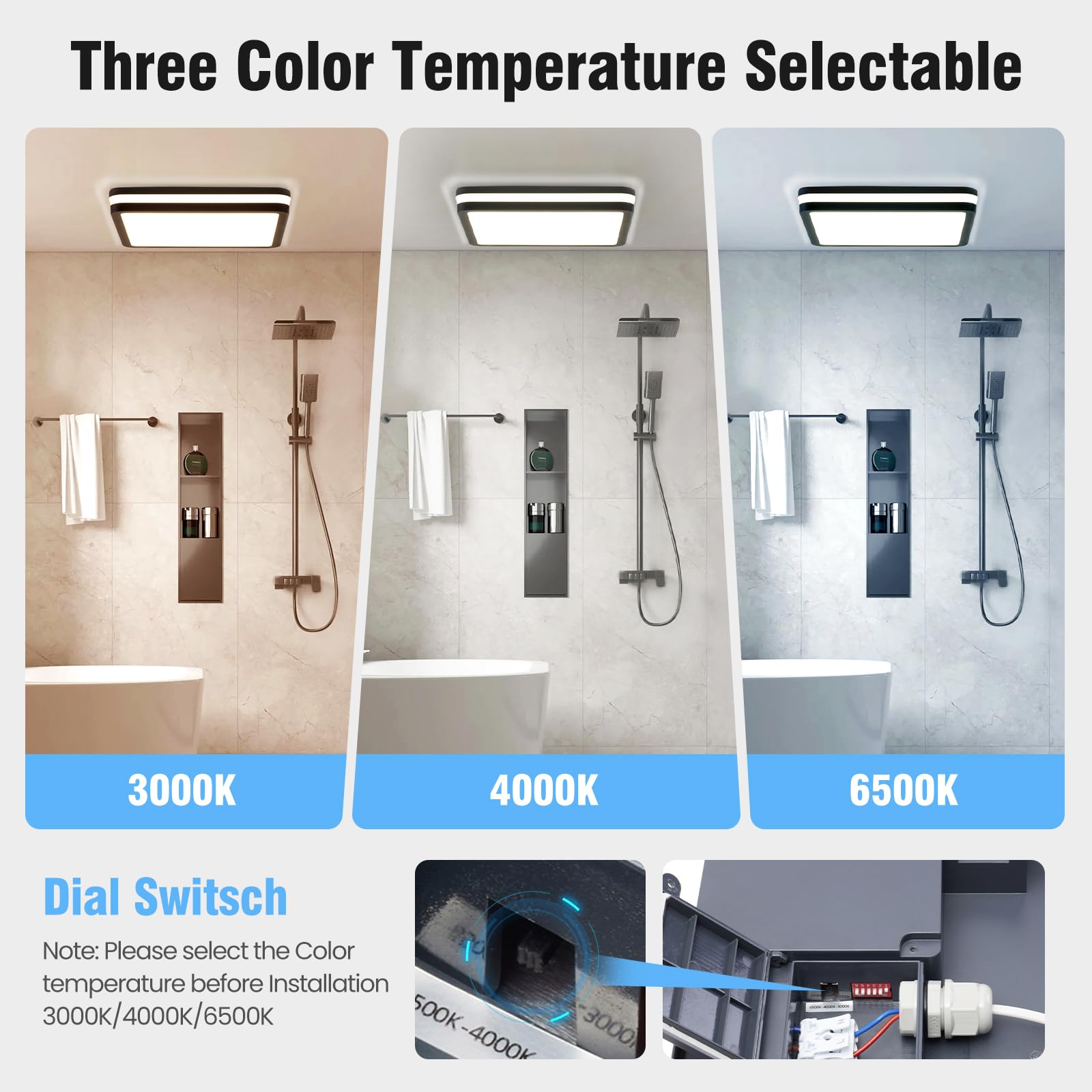 LEZOE IP65 Imperméable Plafonnier LED avec Capteur de Mouvement, 24W/30W 4500lm 150(Lm/W) Etanchard 3000K/4000K/6500K Idéal pour salle de bain, garage, escaliers, couloir, balcon 26x26cm Gris