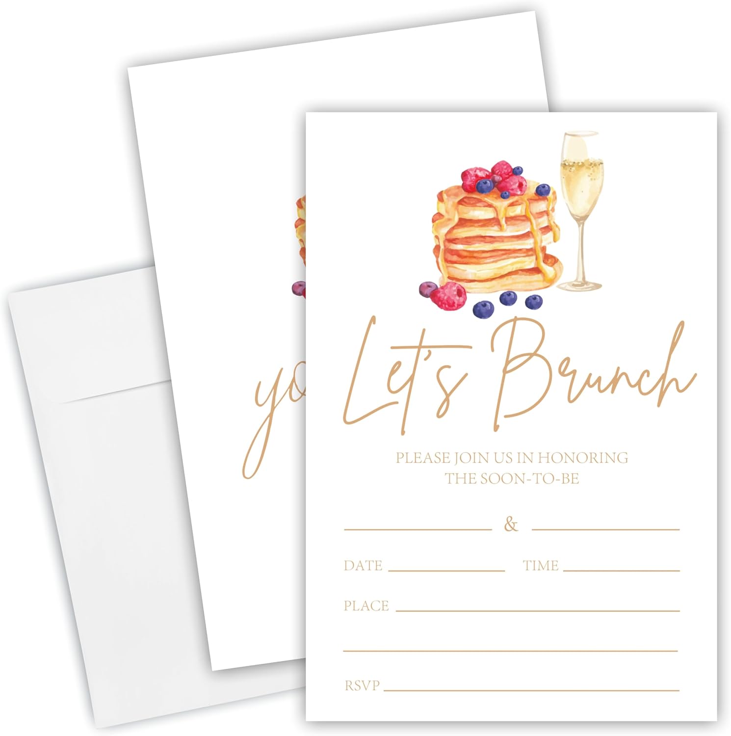 EXW 25 Wedding Invitation Cards & Envelopes, Let's Brunch Invites, Watercolor Blank Fillable Invites For Wedding, Engagement, New Couple, Mr & Mrs Celebration, Party Favor & Supplies (4x6) - A09