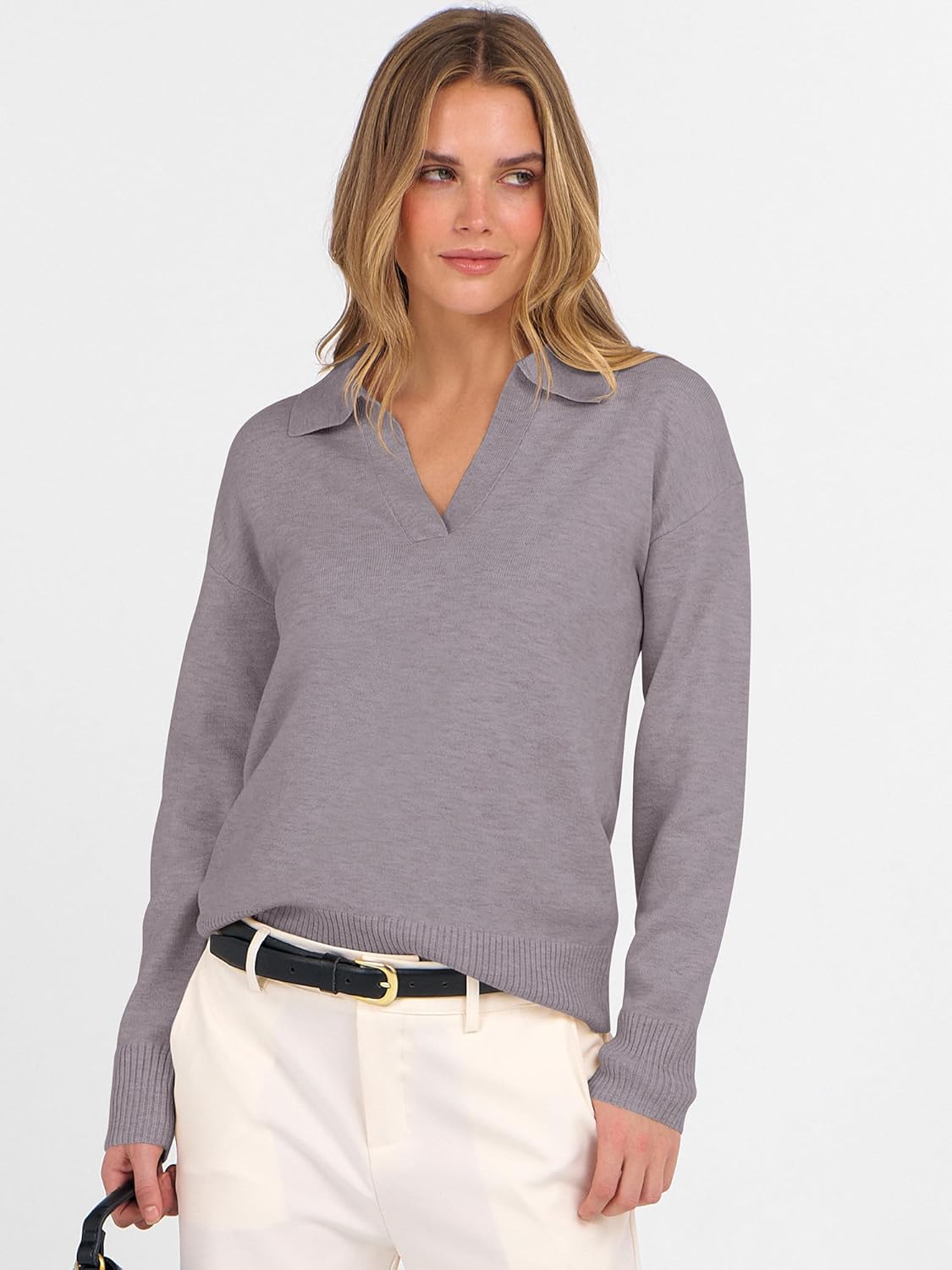 ANRABESS Womens Polo V Neck Long Sleeve Sweaters Lightweight Dressy Casual Business Basic Knit Pullover Top 2025 Fall Outfits - Image 4