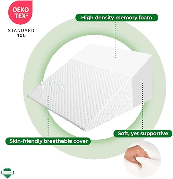 ADEPTNA Memory Foam Therapy Bed Wedge Pillow – High-Density Support for Back Support, Neck, Leg Pain Relief Sleep Apnea for Better Breathing, Circulation, and Acid Reflux Heartburn