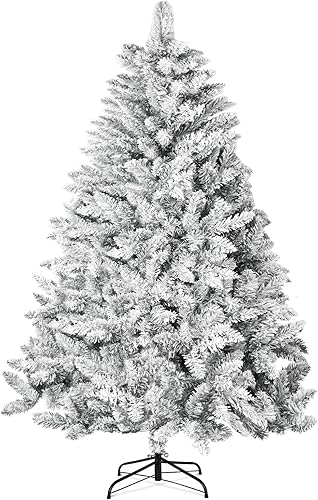 Miniatura 9 de SUNCROWN Árbol de Navidad artificial flocado de 6 pies, árbol de Navidad esmerilado de alta calidad, árbol de Navidad con bisagras, decoración