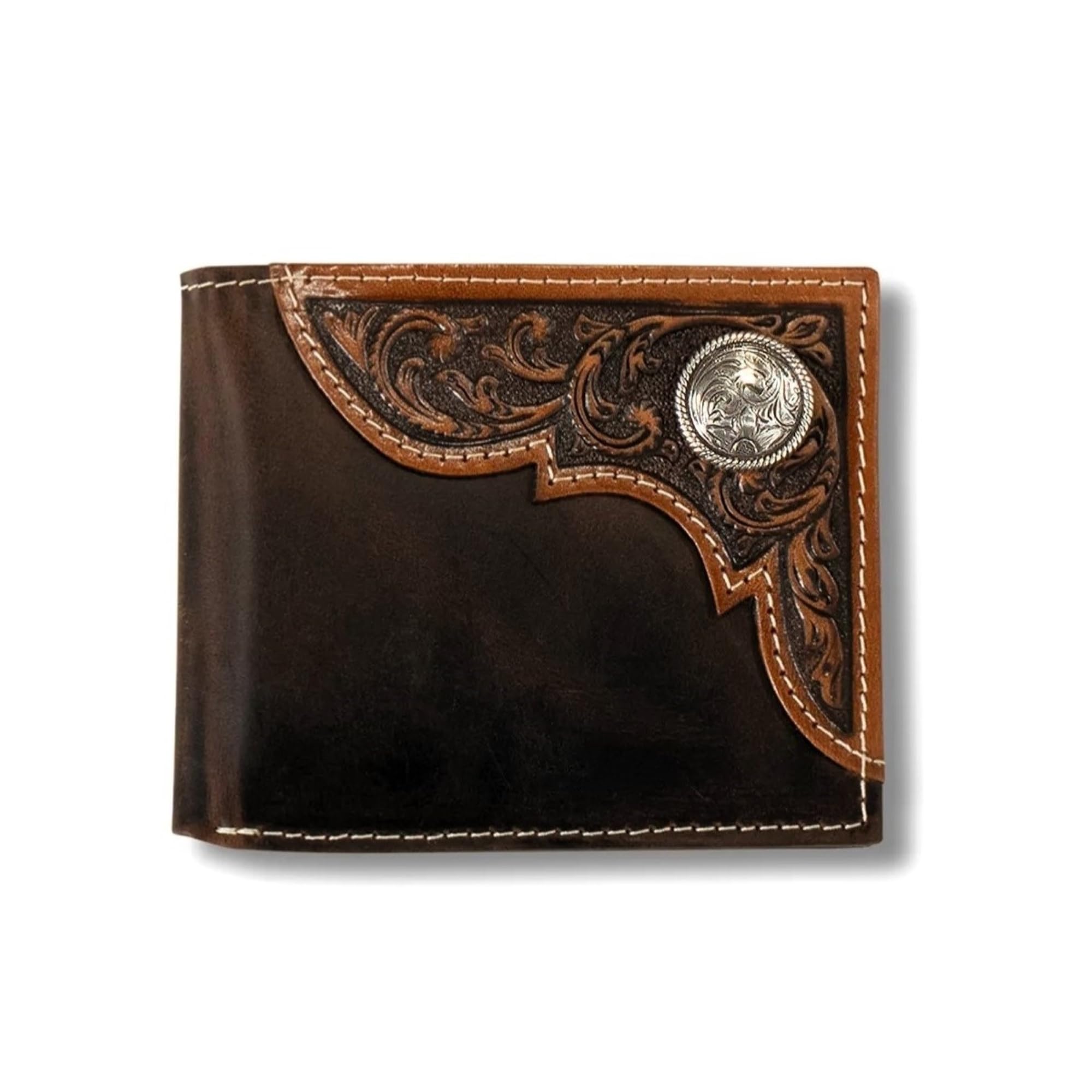 Men's Filigree Corner Bifold Wallet Bag in Brown, Size OS, by Ariat