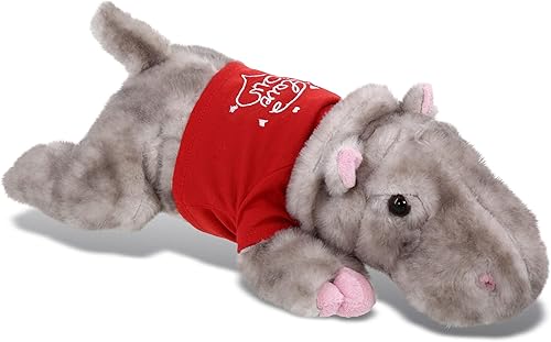 DolliBu Hipopótamo de peluche con texto en inglés "I Love You", lindo animal de peluche con camisa roja y nombre, regalo personalizado para el día