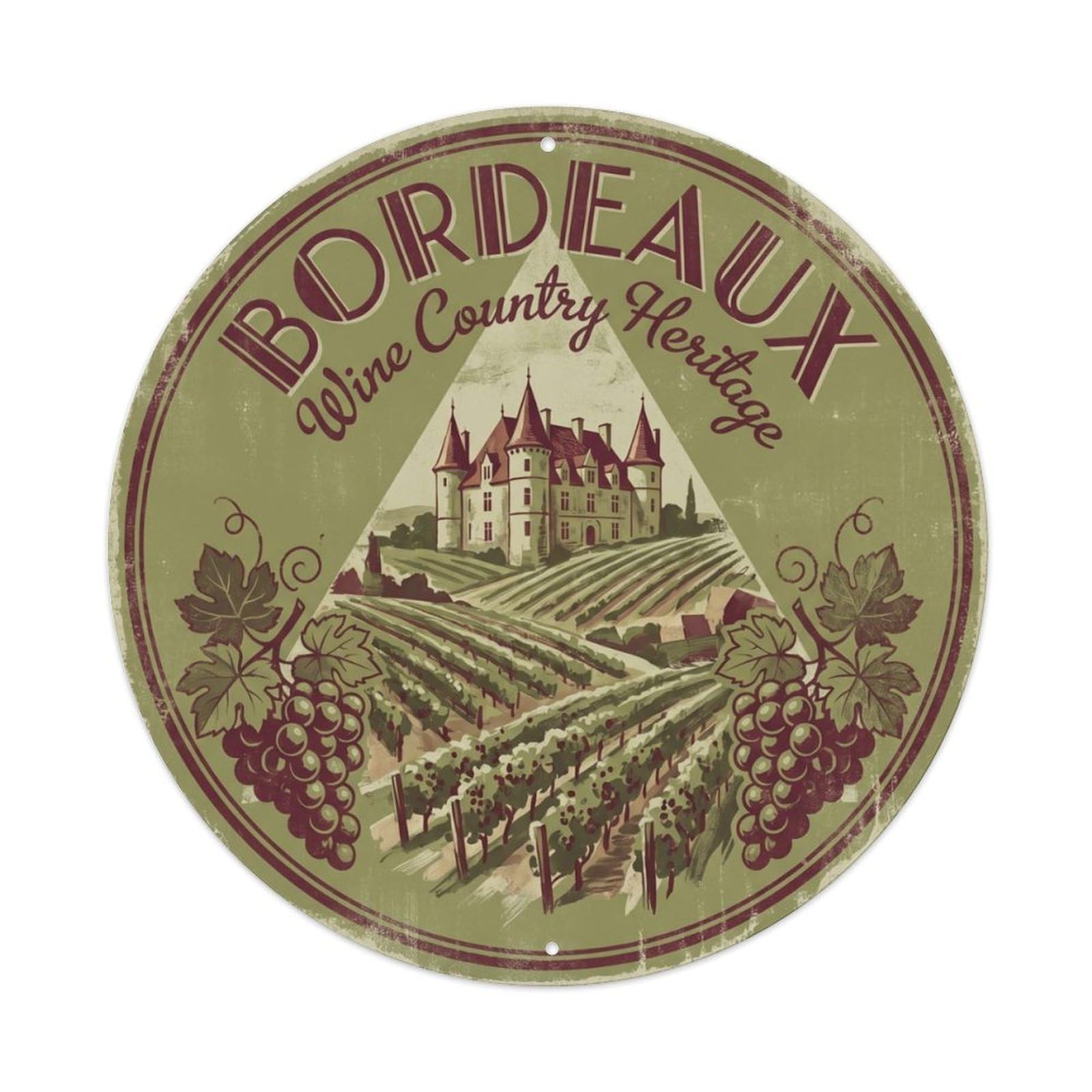 Vineyard Estate Dining Chateau Metal Tin Sign Plaque Wall Decor for Cafe, Club Bar, Office, Home Garden Round Metal Poster 8x8Inch