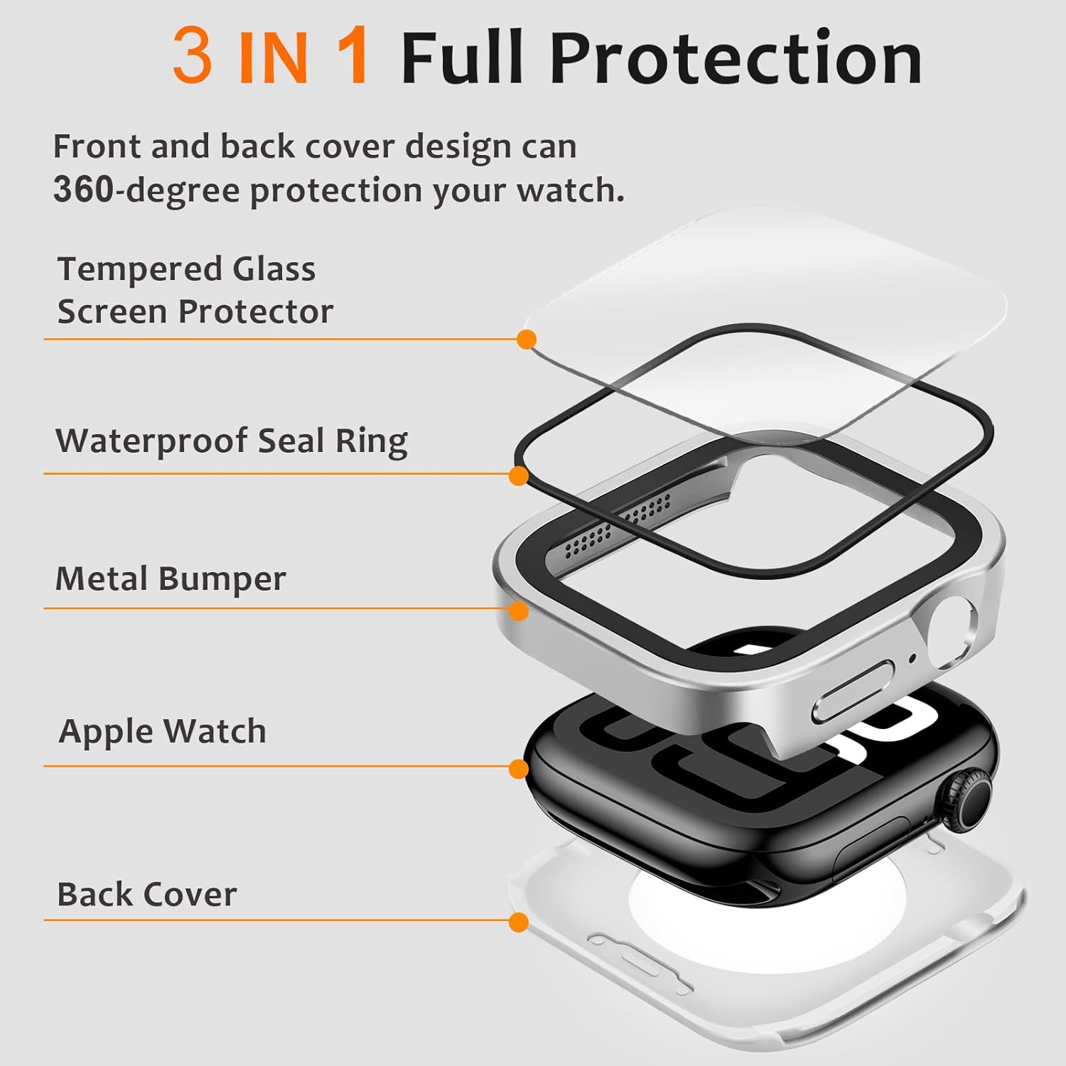 Amizee Metal Case Compatible with Apple Watch Series 11/10 46mm Case with Built-in Screen Protector, Straight Edge Ultra Thin with Back Cover Protective Cover for iWatch 46mm, Silver - Image 2