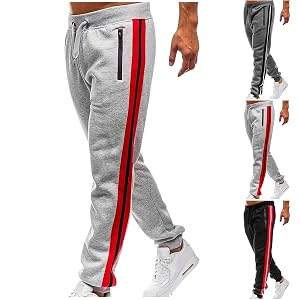 Mens Sport Jogger Pant Pure Color Loose Drawstring Sweatpant Casual Fashion Elastic Waist Trouser with Zip Pocket Gray