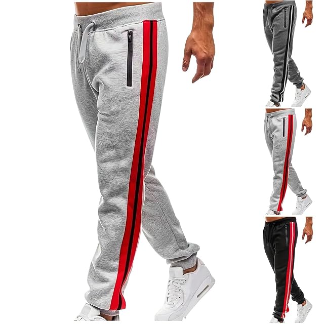 Mens Sport Jogger Pant Pure Color Loose Drawstring Sweatpant Casual Fashion Elastic Waist Trouser with Zip Pocket Gray