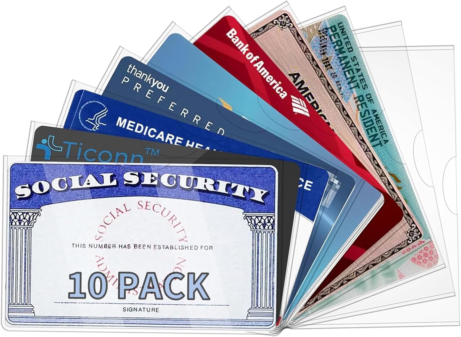 UEHSNI 10-Pack Waterproof Social Security Card Protectors - 24 Mil Clear PVC Sleeves for SSN, Medicare, Credit, ID & Debit Cards