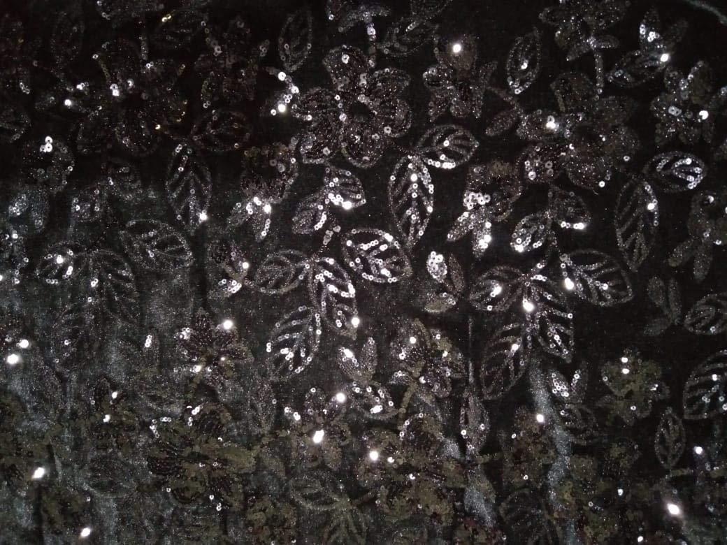 Tela de licra de terciopelo negro con secuencia de color negro de 58 pulgadas de ancho [10164]