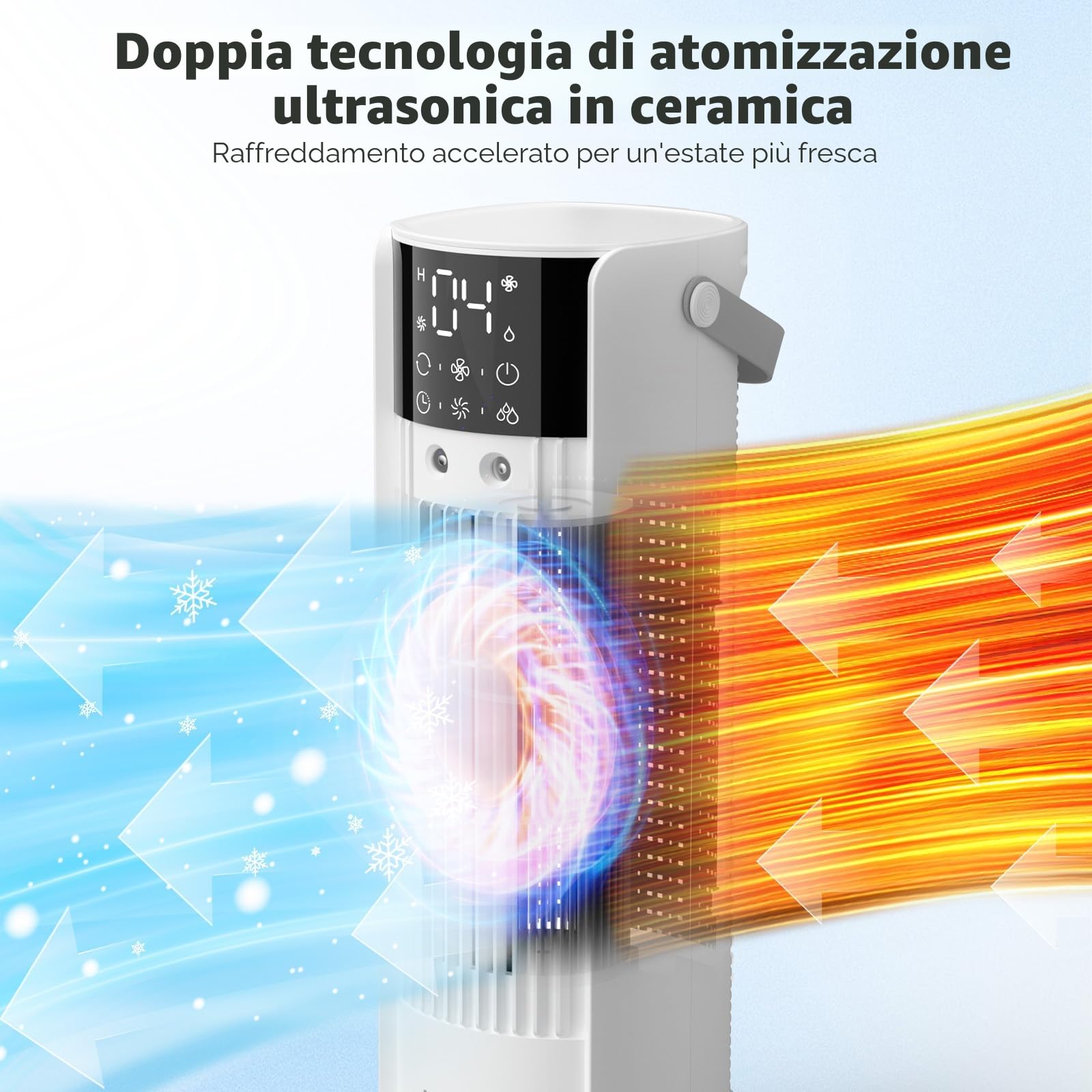 Climatizzatore mobile 5 in 1- Aria condizionata portatile, rinfrescante d'aria silenzioso, 90°, oscillazione, 4 velocità, 2 nebulizzazione con 700 ml, telecomando, applicabile camera e ufficio