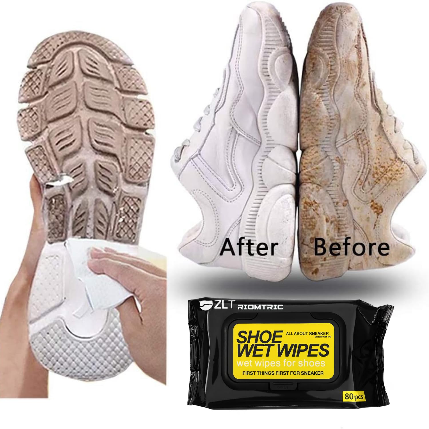 RIOMTRIC Shoe Wipes (80 + 80 Wipes) Sneaker Wipes Instant Sneaker Cleaner Shoe Cleaning Wipes for Shoes Quick Remove Dirt Stain Shoe Cleaner Wipes Shoe Wipes