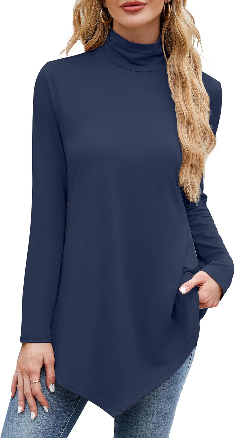 JUSTFASHIONNOW Turtle Neck Shirts for Women Long Sleeve Tunic Tops to Wear with Leggings Dressy Casual Fall Clothes 2025 - Image 2