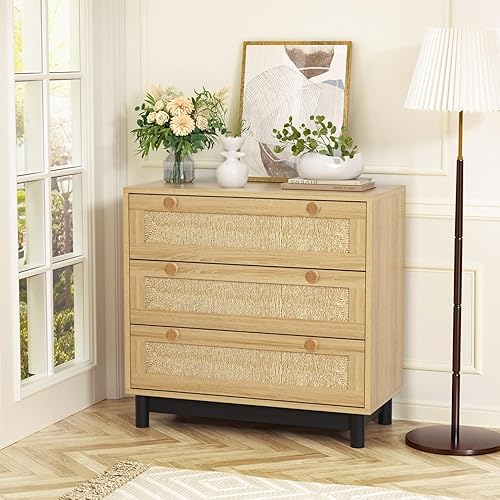 Miniatura 5 de Paquete de 24 pomos de ratán bohemio para cómoda, pomos de madera de haya duraderos para cajones, tiradores de madera de ratán hechos a mano, con 48