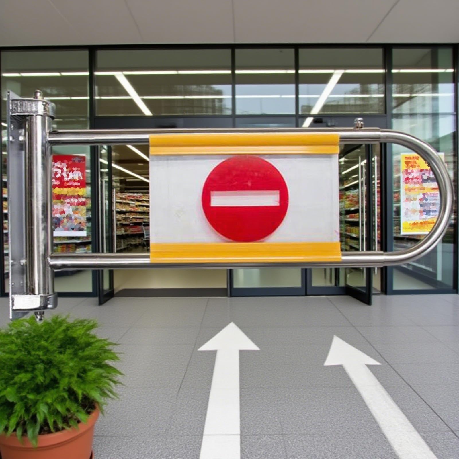 Puerta de seguridad de alta resistencia con cierre automático para supermercados - Puerta batiente de acceso unidireccional - Solución duradera de entrada y salida peatonal para mayor seguridad