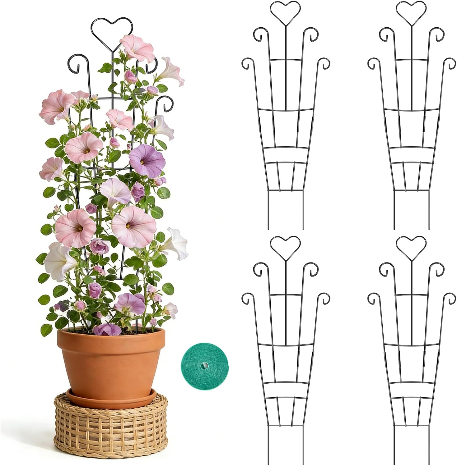 Trellis for Climbing Plants Indoor, 4 Pack 31'' Metal Plant Trellis Indoor for Potted Plants, Sturdy Plant Support Outdoor for Ivy Pothos Monstera Hoya Flower Vine, Heart Shape