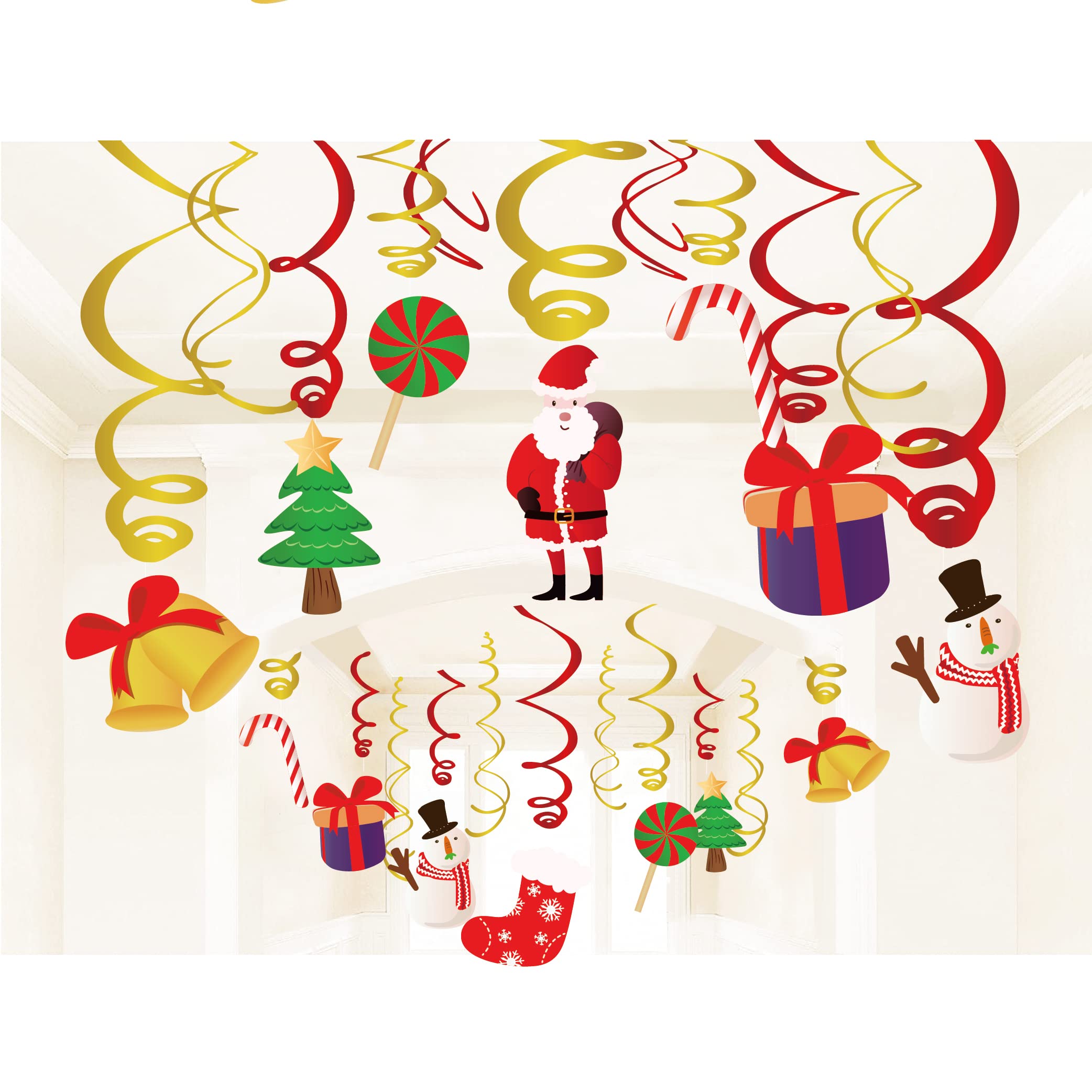 60pcs Christmas Hanging Swirl Decorations - Stocking Cutouts & Foil Swirls For Holiday Party