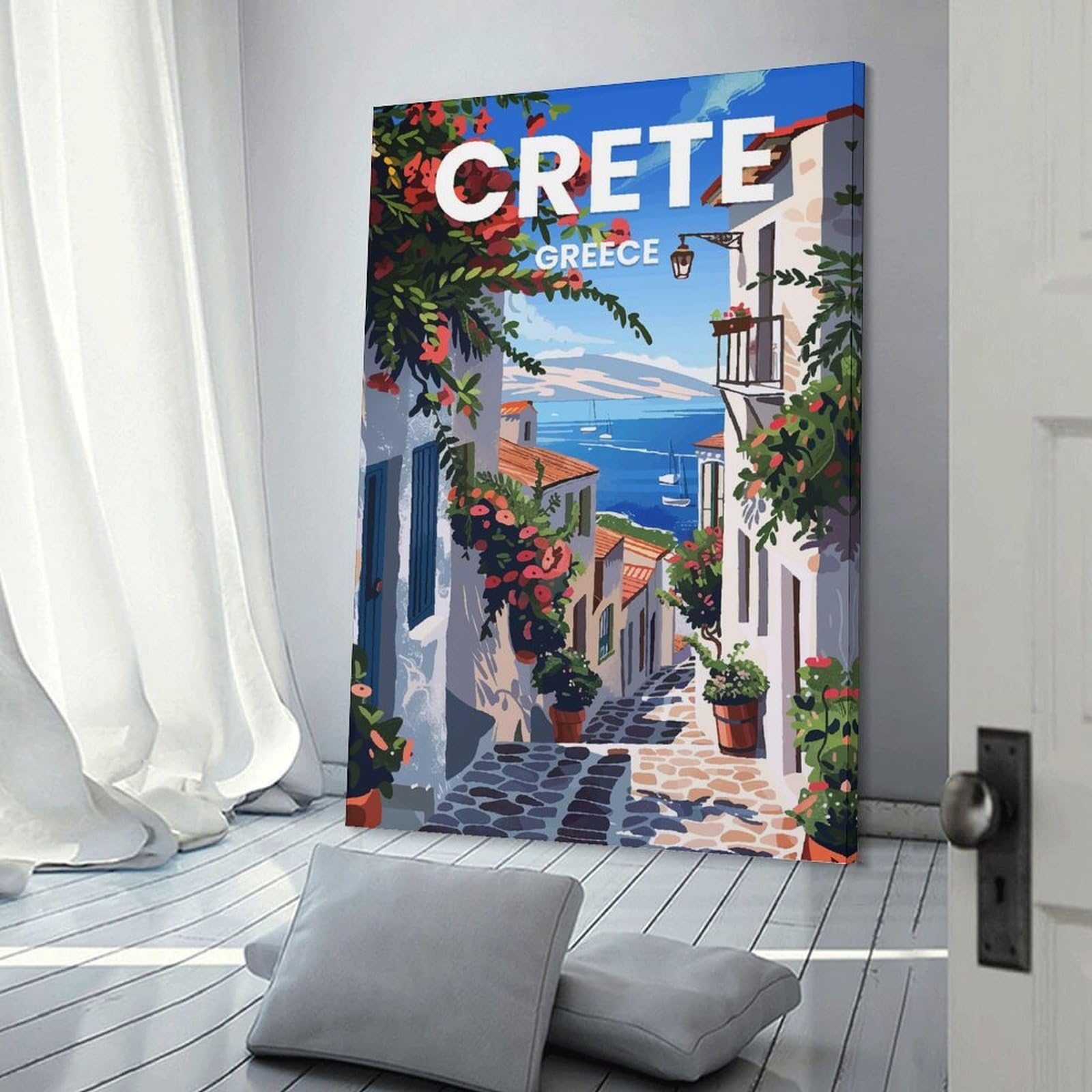 Junmoney Island of Crete Canvas Art Print, 08x12inch(20x30cm), for Bedroom Decor, Cosy Corners Or Studios, A Warm Accent for Relaxed Interiors