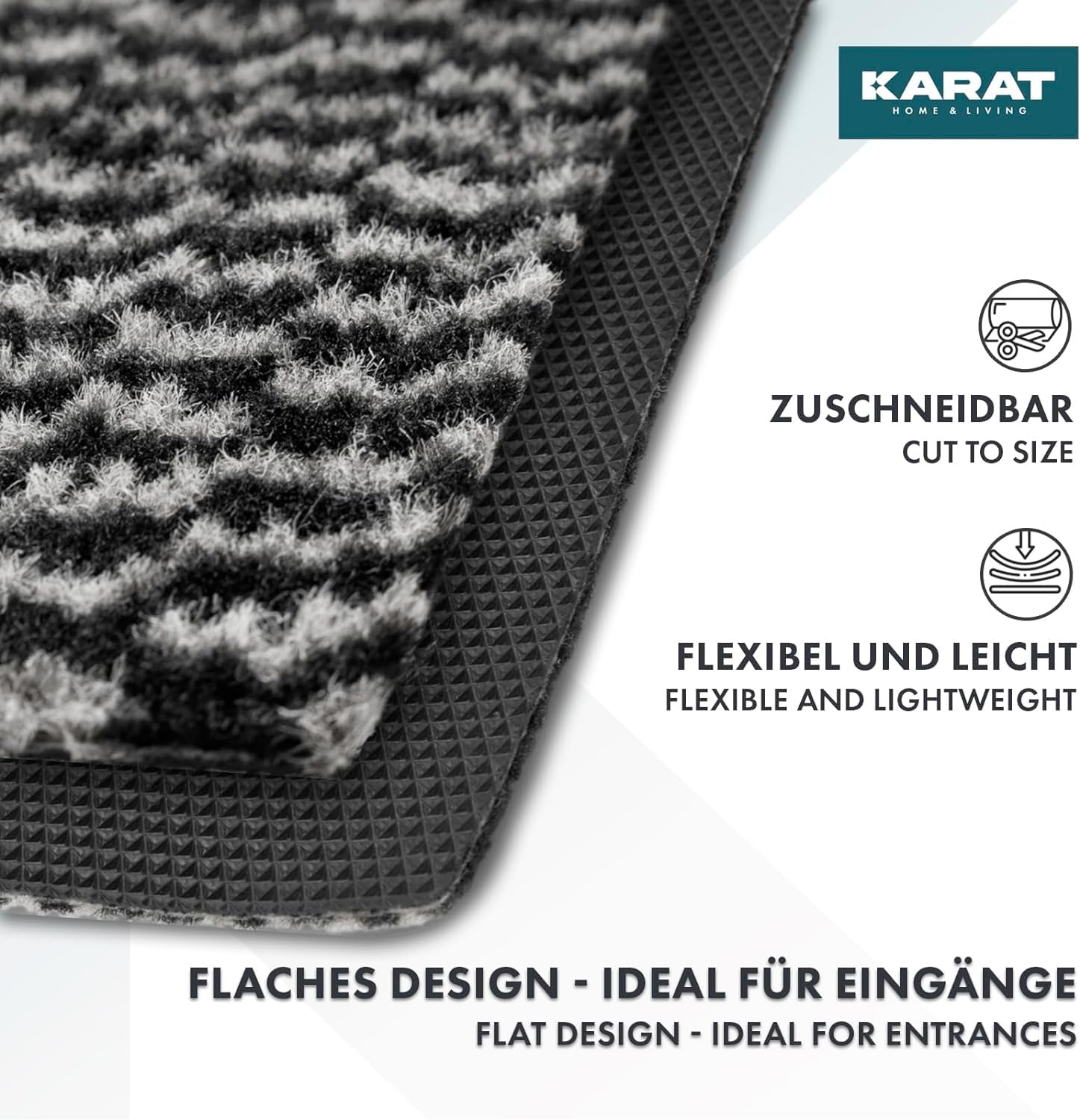 KARAT Tapis Anti-salissures Melange - Tapis de Porte pour l'intérieur et l'extérieur - Facile d'entretien - Antidérapant (Noir-Blanc, 200 x 150 cm)