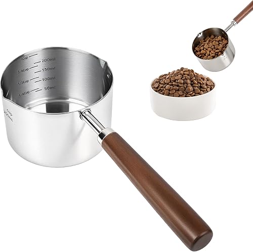 1 Cup Dog-Cat Food Scoop, Stainless Steel Measuring Cup with Wooden Handle, Pet Food Scoop, Precise Scale, Easy to Clean