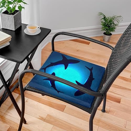 Miniatura 2 de Bardic Chair Cushion 1 Pack Floating Shark Memory Foam Seat Cushion Ocean Shark Removable Square Chair Pads for Kitchen Dining Office Chairs and Car