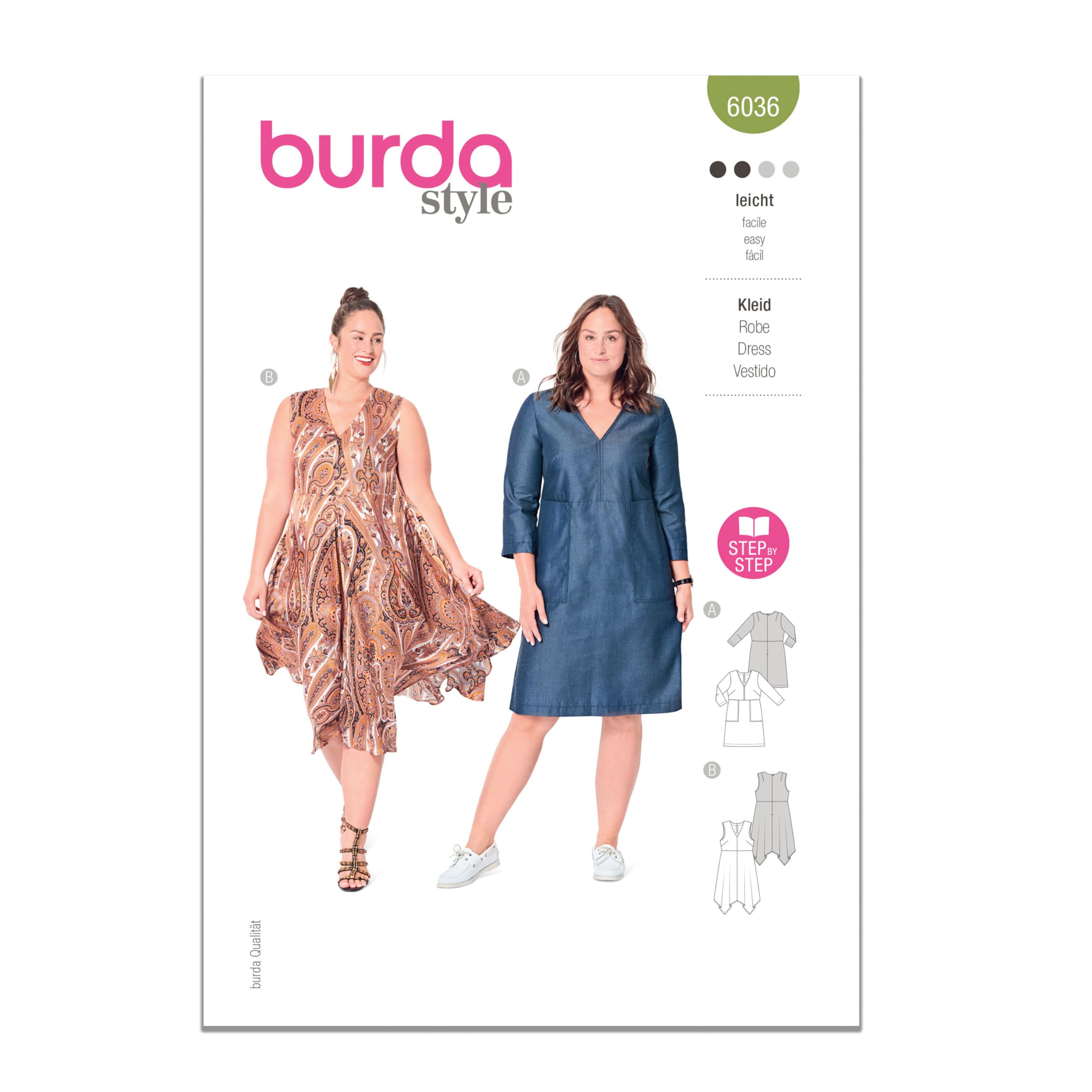 Burda Paper Sewing Pattern 6036 Dresses 18-28 (44-54)