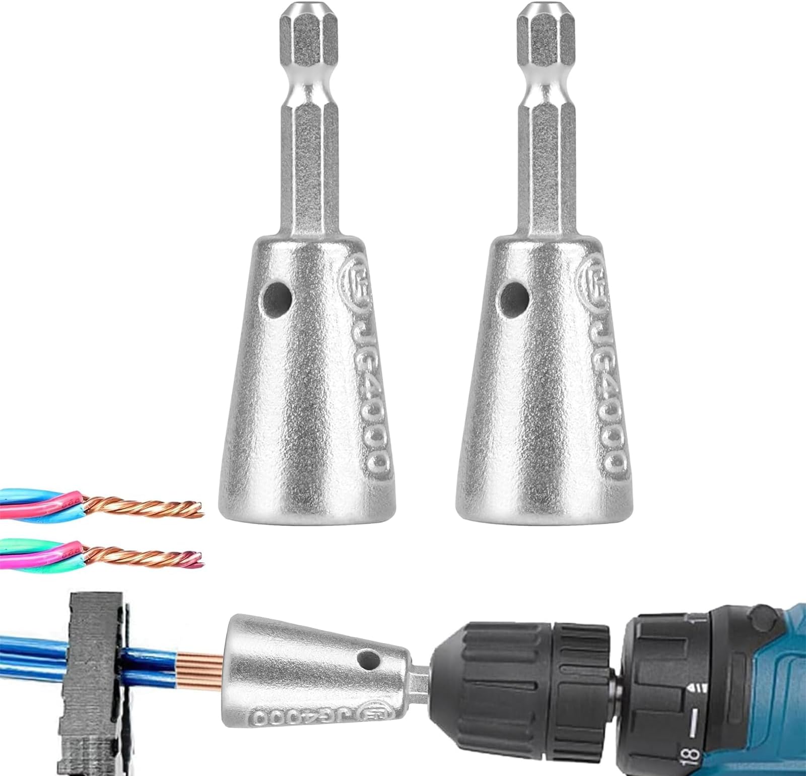 2PCS Wire Twisting Tools, Wire Twister Tool for Drill, 6MM Hex Shank Cable Electric Wire Stripper, Wire Stripper and Twister Tool for Drill, Wire Connector for Electrical Power Drill Drivers Tools