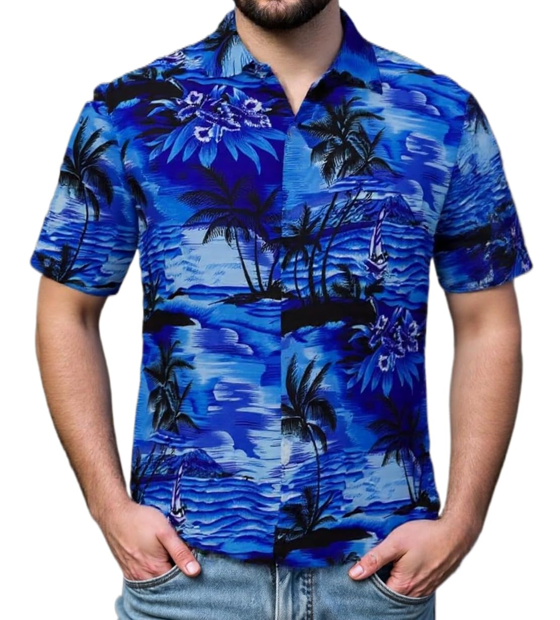 Mens Hawaiian Shirts Tops Short Sleeve Floral Button Down Beach Shirt Vintage Tropical Palm Summer Lightweight Blouses Male