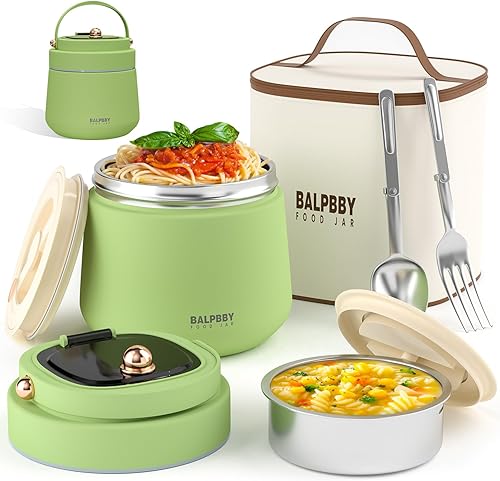 Miniatura 50 de Termo para alimentos calientes para adultos, 40 onzas, recipientes térmicos de sopa de boca ancha con aislamiento al vacío, caja de almuerzo de Negro