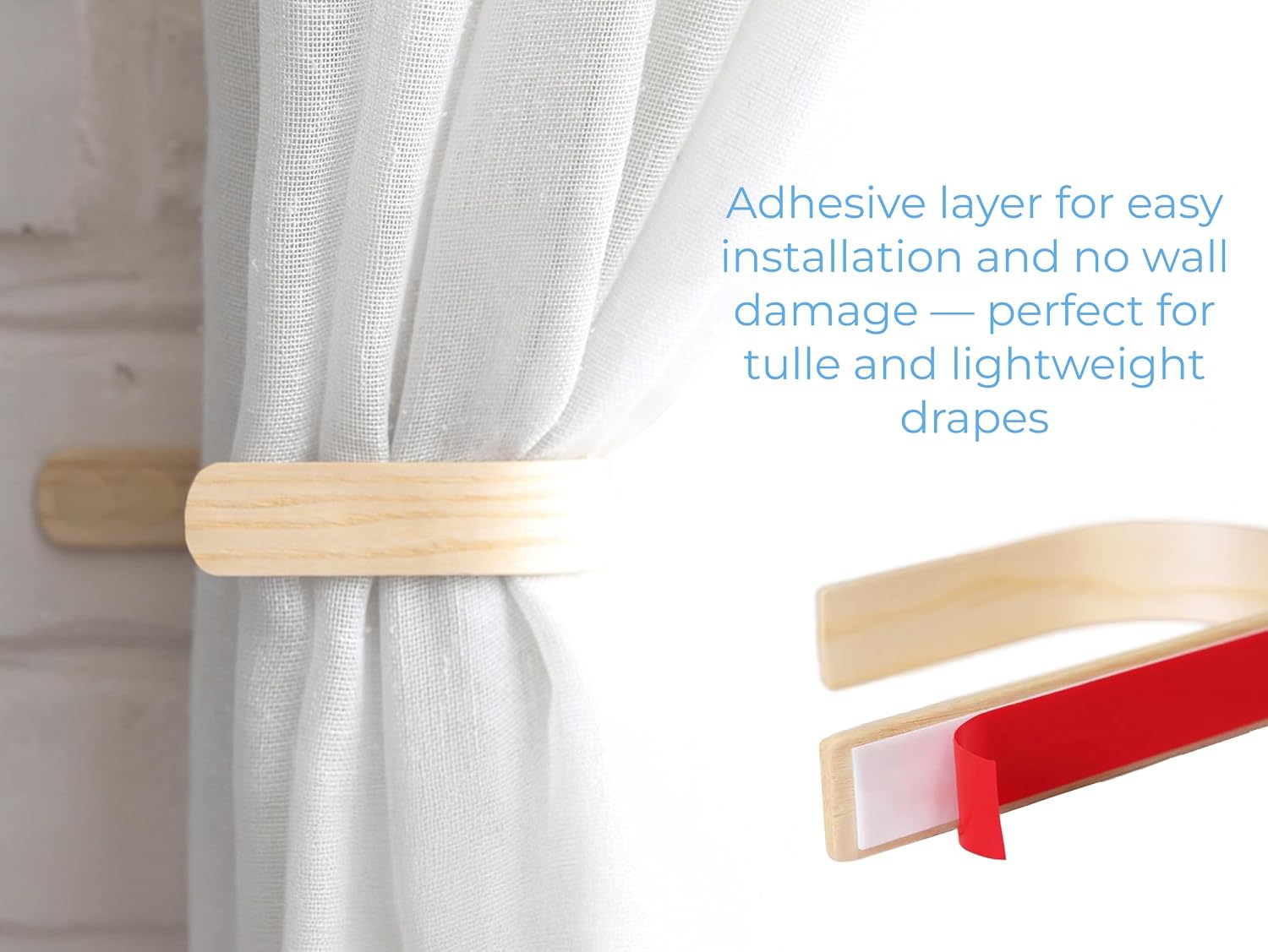 Wood Curtain Holdbacks - Set of 2 Modern Farmhouse Holdback for Drapes, Hooks for Walls, Curtains Tiebacks Wall Mount, Wooden Curtain Pullbacks Hook, Drapery Holders, Home Decor