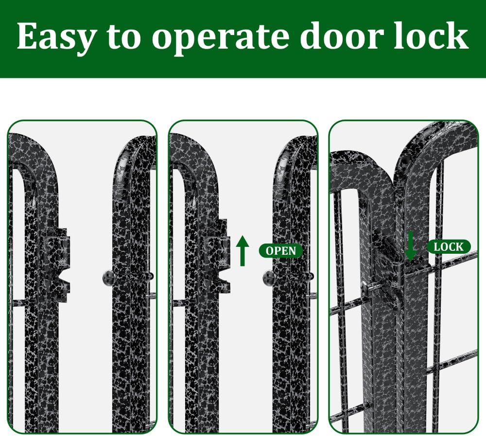 Heavy Duty Outdoor Dog Playpen with Secure Door – Rust-Resistant Metal Fence Panels for Yard, RV, Camping and Backyard Use (Snow Leopard + Metal + American Design)