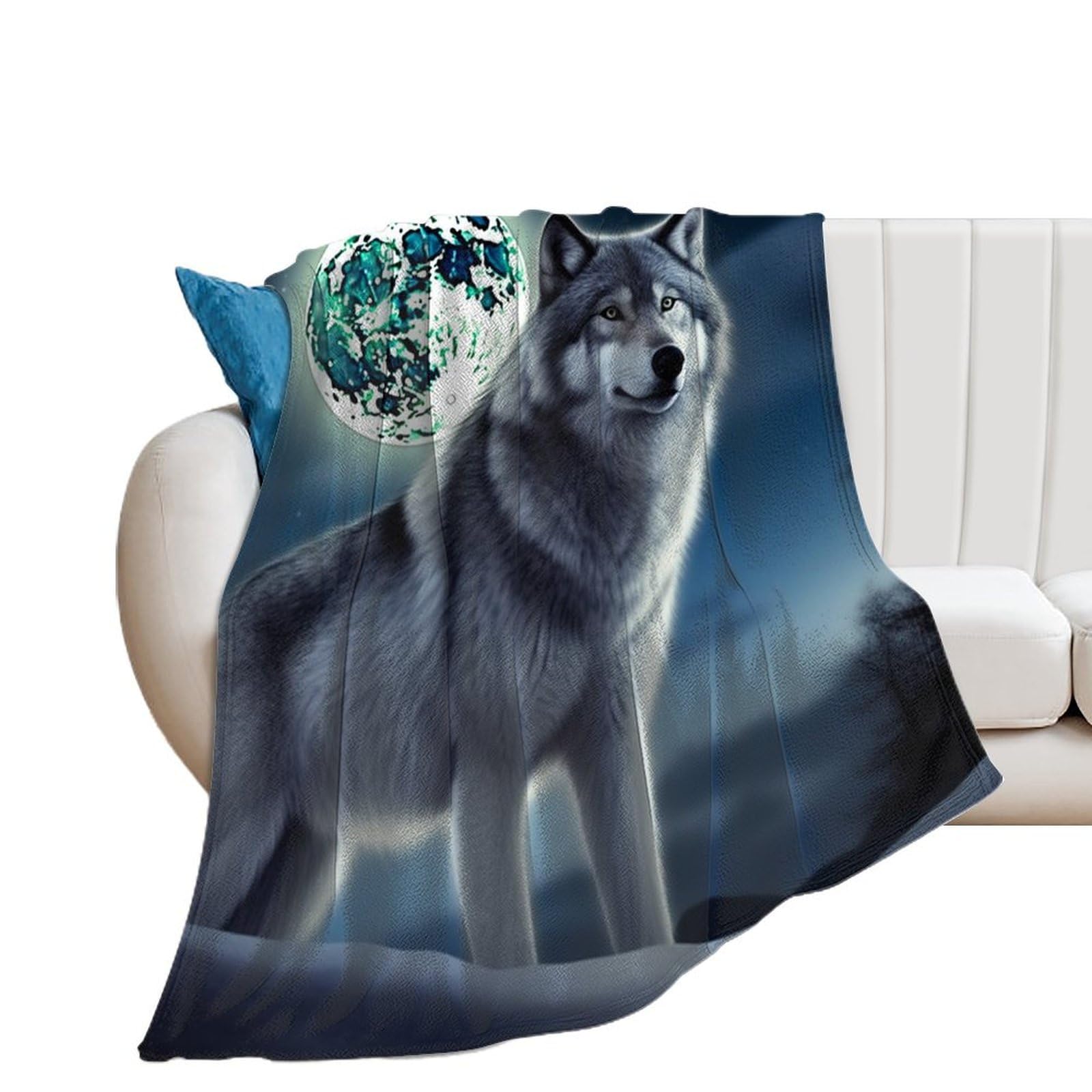 Plaid en flanelle loup idéal pour vos soirées d'hiver sur le canapé ou en voyage