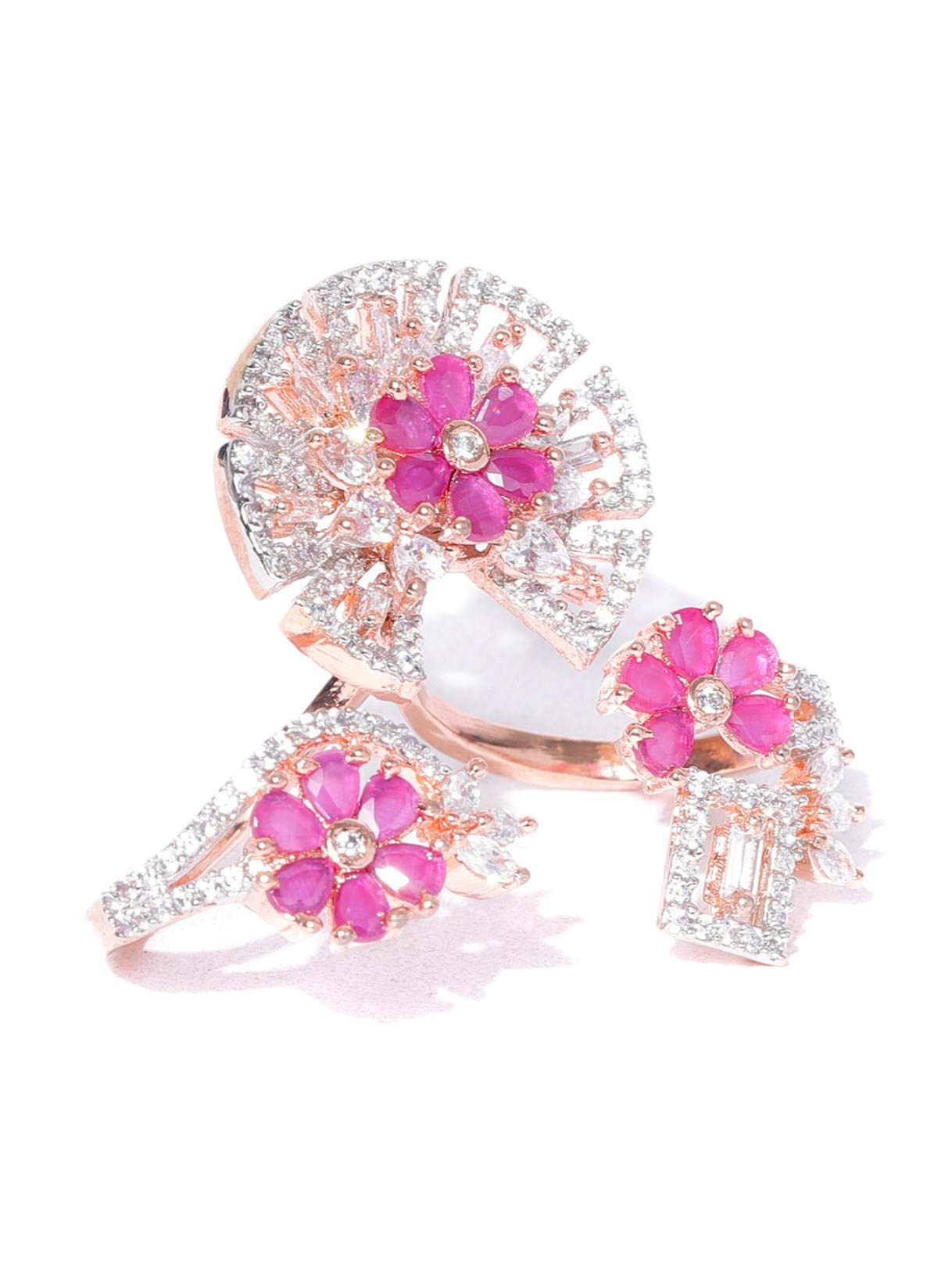 Priyaasi Double Finger American Diamond Ring for Women | Pink Stone Studded | Flower Design | Cocktail Ring for Girls | Rose Gold Ring (Plated) for Party and Wedding | Adjustable Fit (B07TCSG6KB) Amazon Price History, Amazon Price Tracker