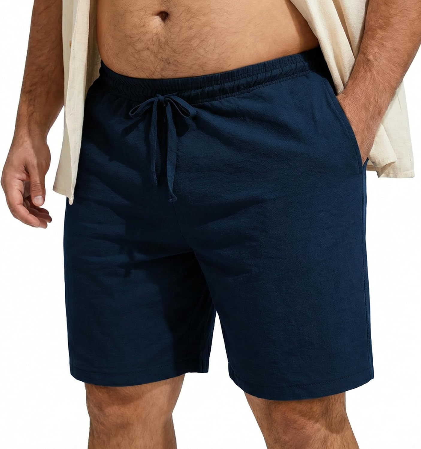Big and Tall Men's Faux Linen Drawstring Shorts with Pocket | lightweight casual summer short with elastic waist for vacation beach or daily wear 4xl/5xl/6xl/7xl/8xl