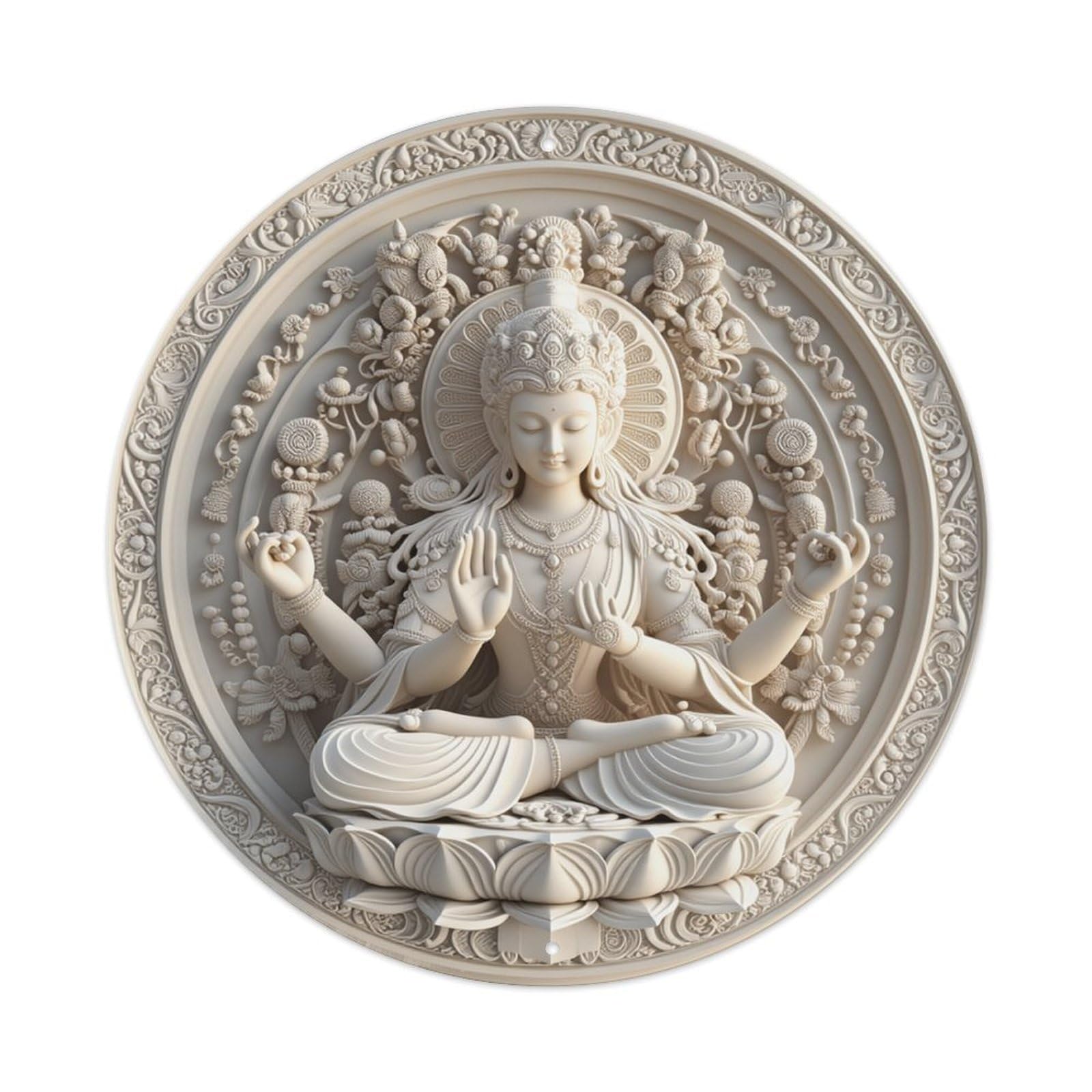 Buddha Lotus Floral Ornament Circle_1 Round Tin Sign Retro Metal Sign for Cafe Bar Pub Home Game Room Gym Club Wall Decoration Vintage Metal Poster 8x8 Inch
