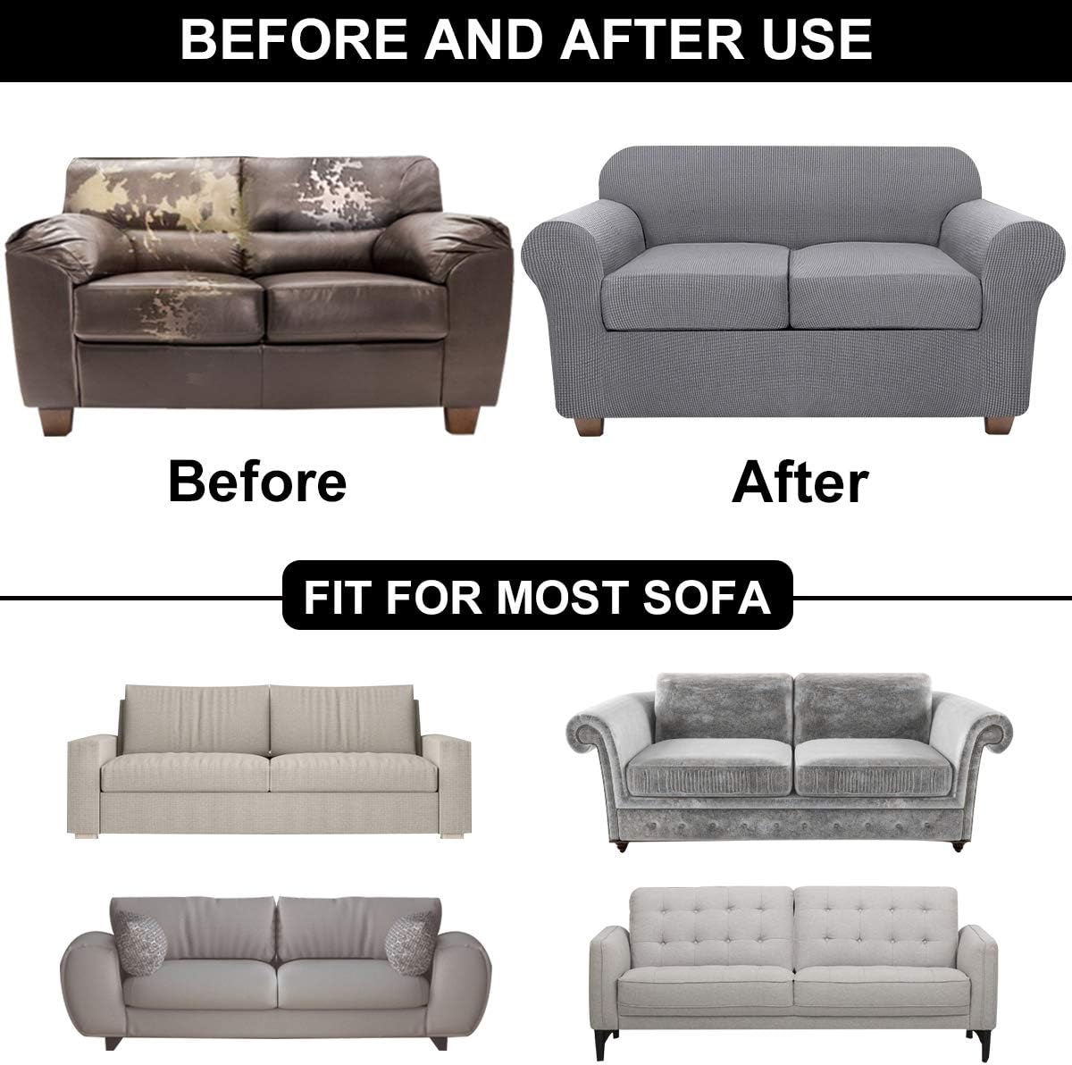 Loveseat Covers, NORTHERN BROTHERS 3 Piece Sofa Couch Covers for 2 Cushion Couch, Stretch Loveseat Sofa Slipcovers for Couches and Loveseats (Base Cover Plus 2 Seat Cushion Covers, Light Gray) : Home & Kitchen