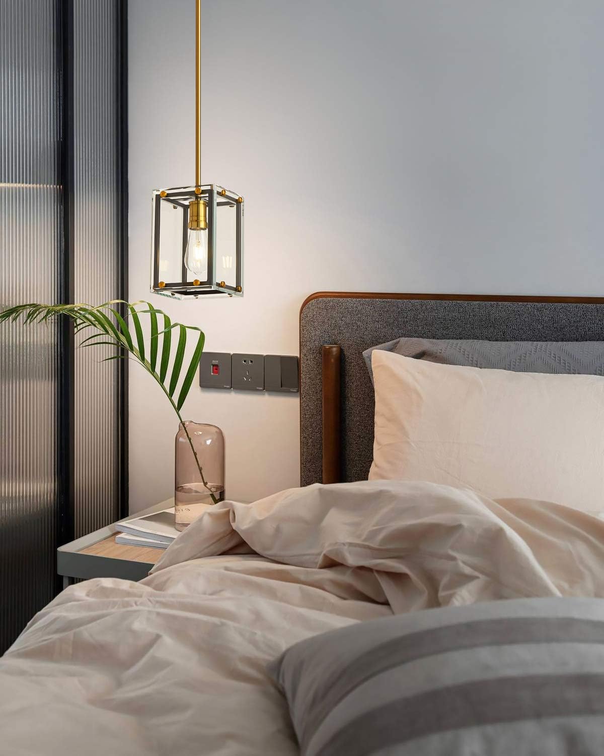 One-Day Sale: Up to 50% Off Biewalk Farmhouse Pendant Lighting Industrial Black and Gold Chandelier Modern Kitchen Island Light Fixture with Rectangle Metal Cage and Glass for Dining Room Bedroom Living Room Foyer Hallway Bar