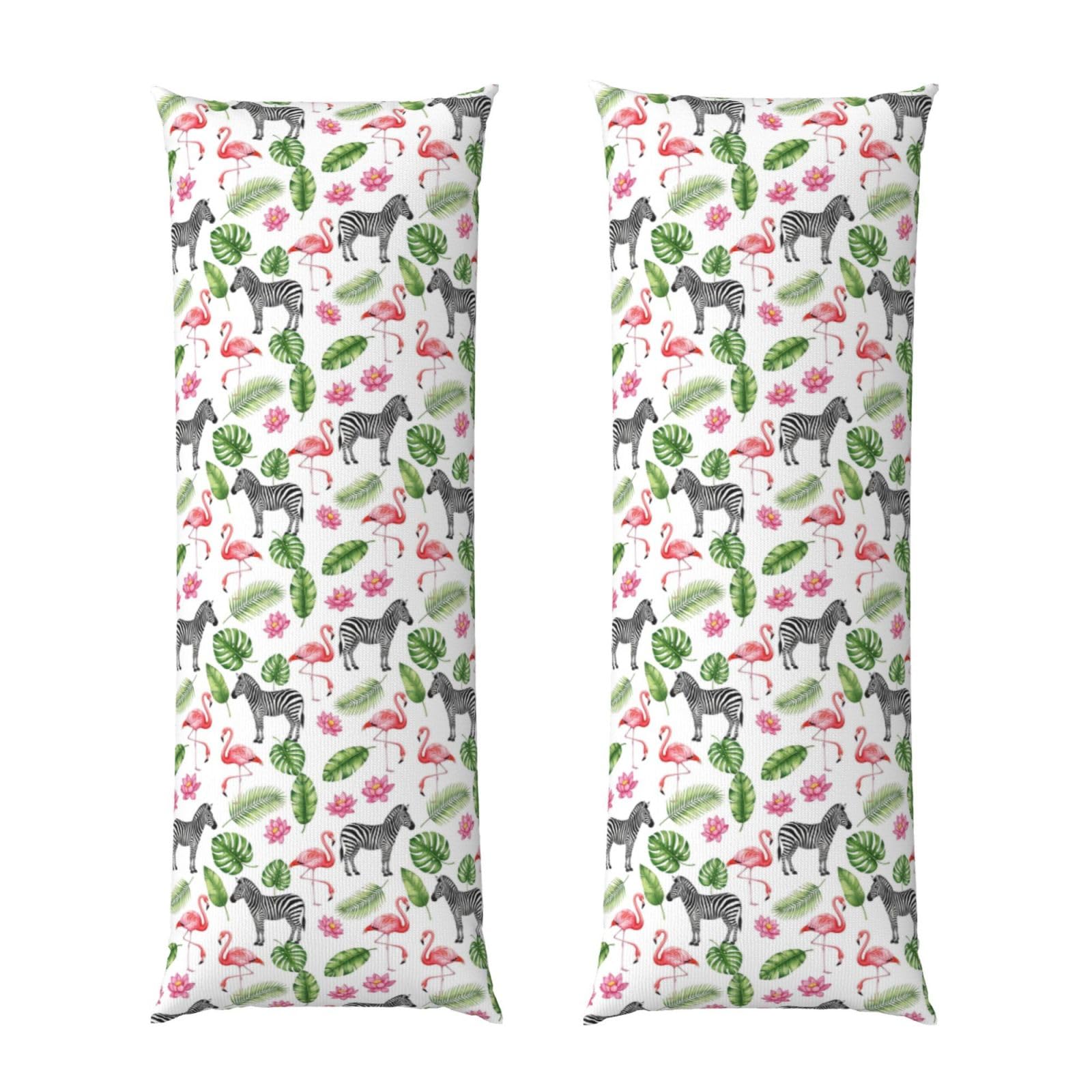 Long Pillow Cover 20x54 Inch, Exotic Pink Flamingo Zebra Hawaii Tropic Palm Leaf Floral Print, Premium Quality Body Pillowcase with Hidden Zipper, Soft Breathable for Men Women Bed Sofa