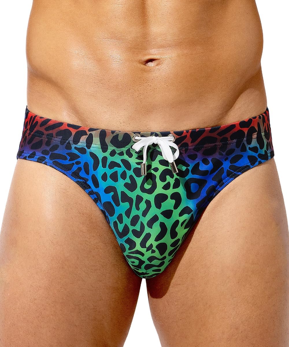 Arjen Kroos Men's Sexy Swim Briefs Printed Swimsuit Beach Swimwear Bikini | Quick-Dry Swim Fabric, Soft & Breathable, Low-Rise with Drawstring, Cool All Day, for Beach, Pool, Surf, Dive, Gym, Daily