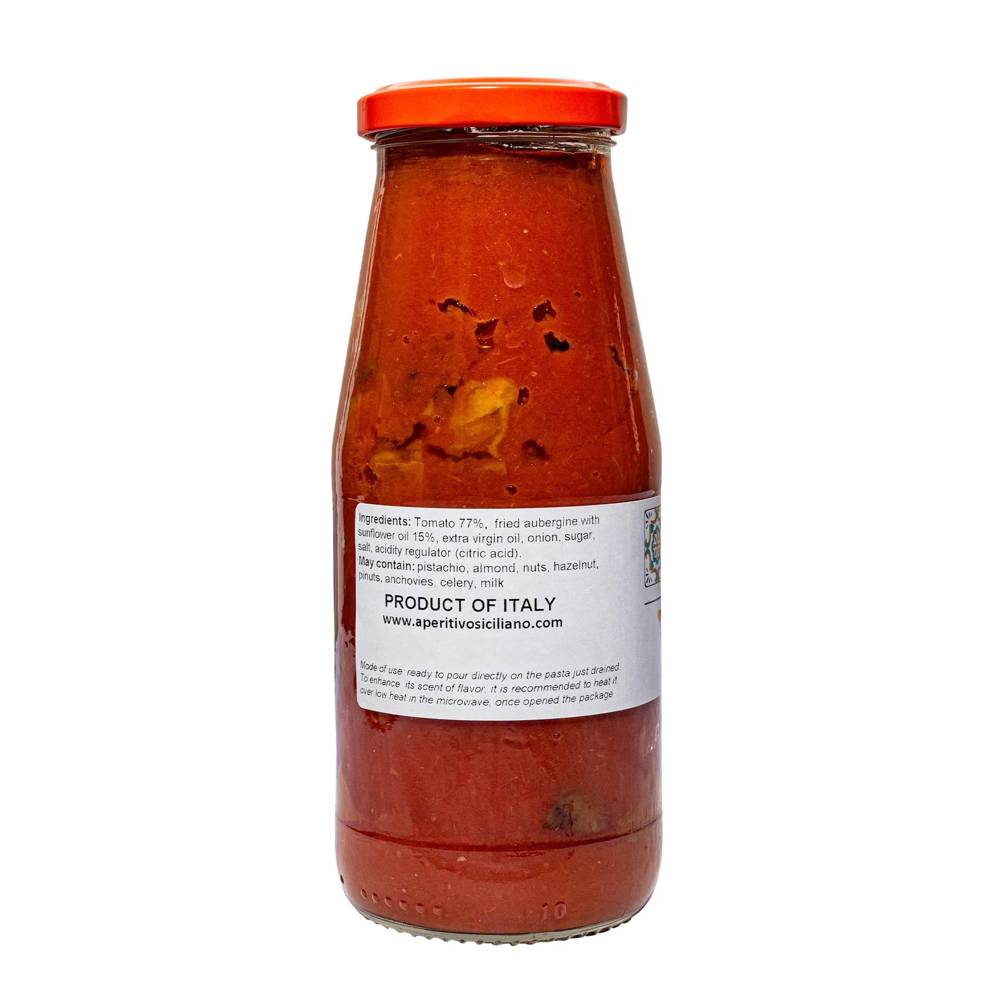 Aperitivo Siciliano - Authentic Sicilian Sugo alla Norma Ready-to-Use Sauce - Tomato, Fried Eggplant, Onion & EVOO - 4-Pack of 14.1 oz Jars - Made in Italy