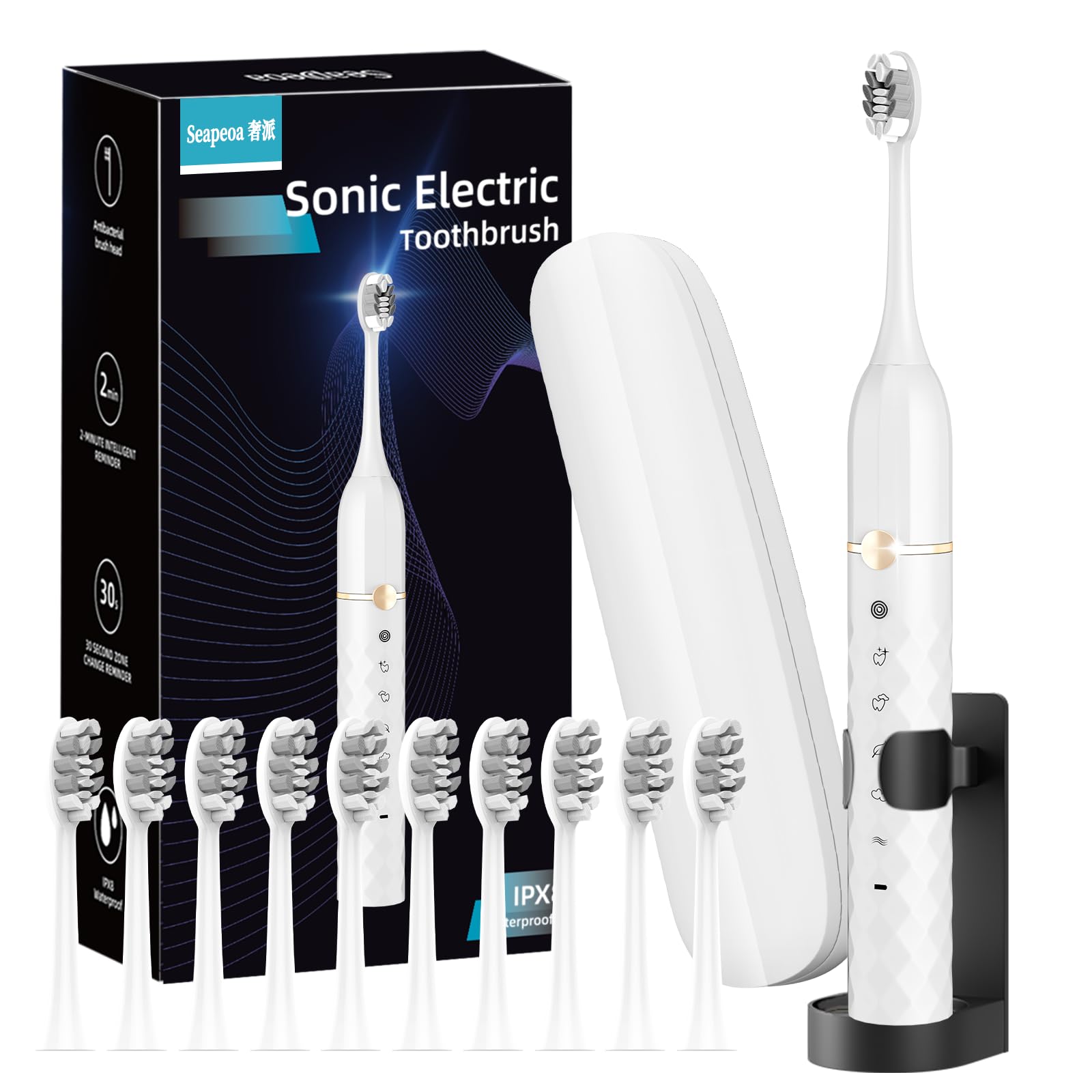 Electric Toothbrush Set, Equipped with 10 Brush Heads and Travel case, IPX8 Waterproof, 2-Minute Timer, 42000 high-Frequency Vibrations, 5 Modes, The First Choice for Gift Giving-image-44