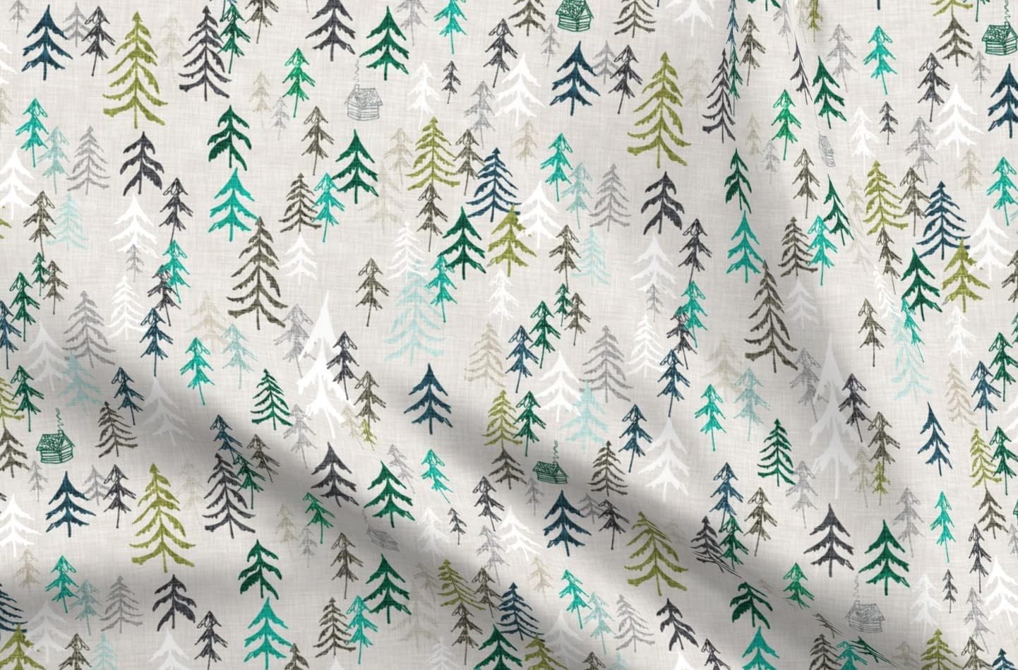 Spoonflower Fabric - Green Forest Woods Explore Mountain Camping Trees Nouveau Bohemian Printed on Petal Signature Cotton Fabric Fat Quarter - Sewing Quilting Apparel Crafts Decor